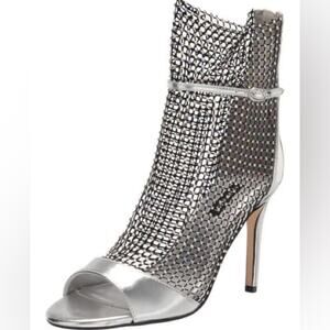 Nine West Imery Mesh Peep Toe Booties Silver Women’s Sz 6.5